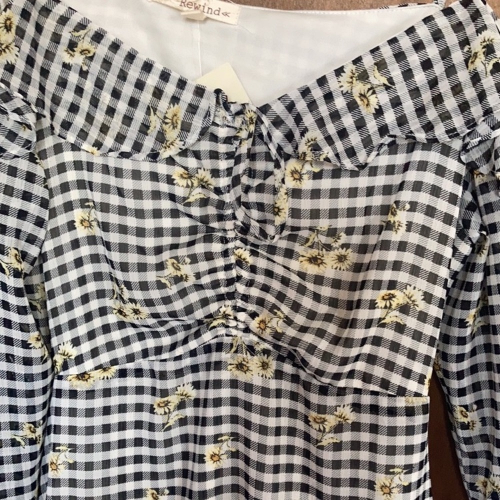 rewind dress check flower print cut out in back w ruffle XL jrs - Picture 8 of 17